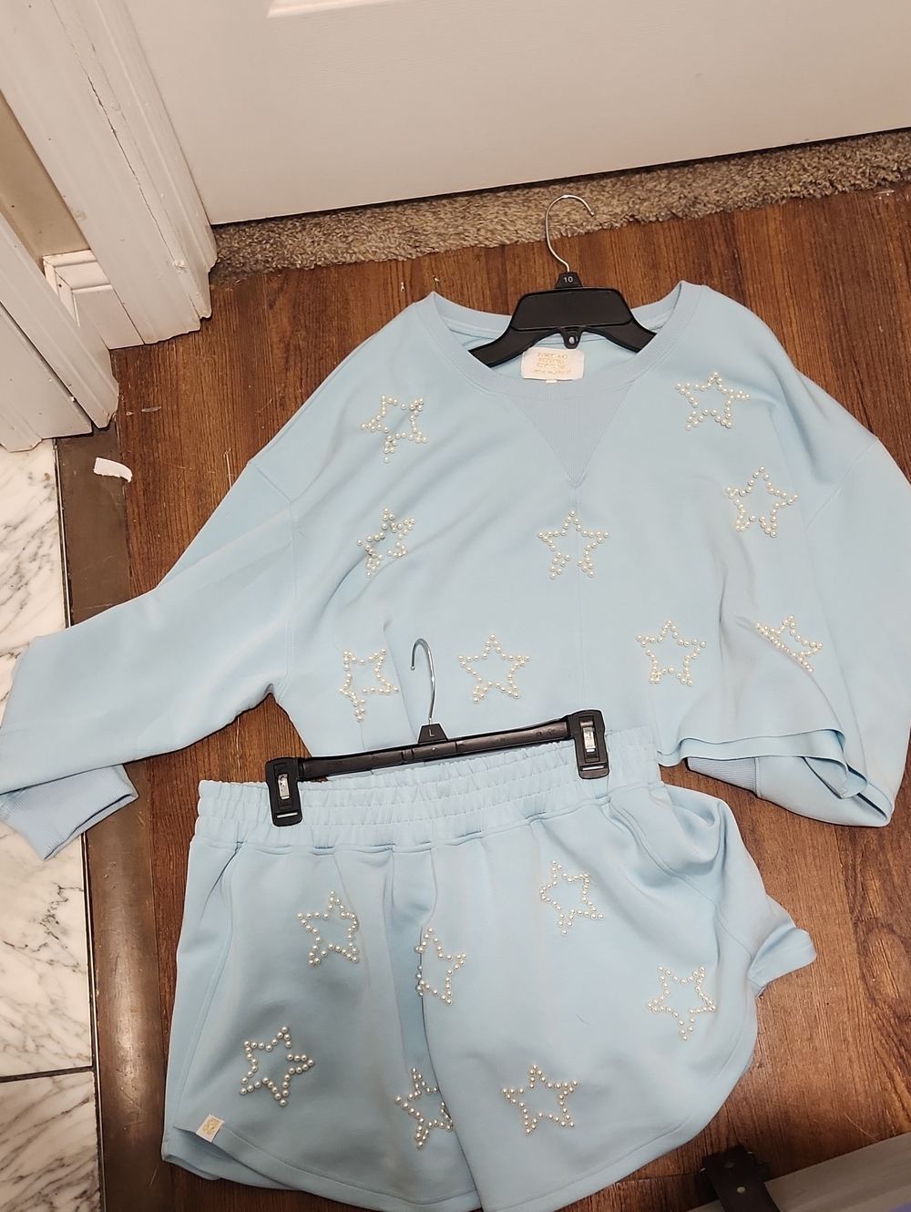 Simply Southern Light Blue Pearl Star Shorts and Top Set